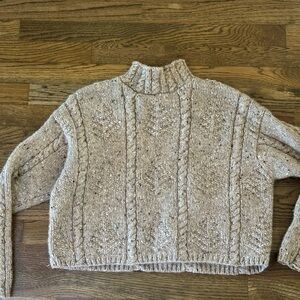 The Limited Oatmeal Cable Hand Knit Wool Sweater